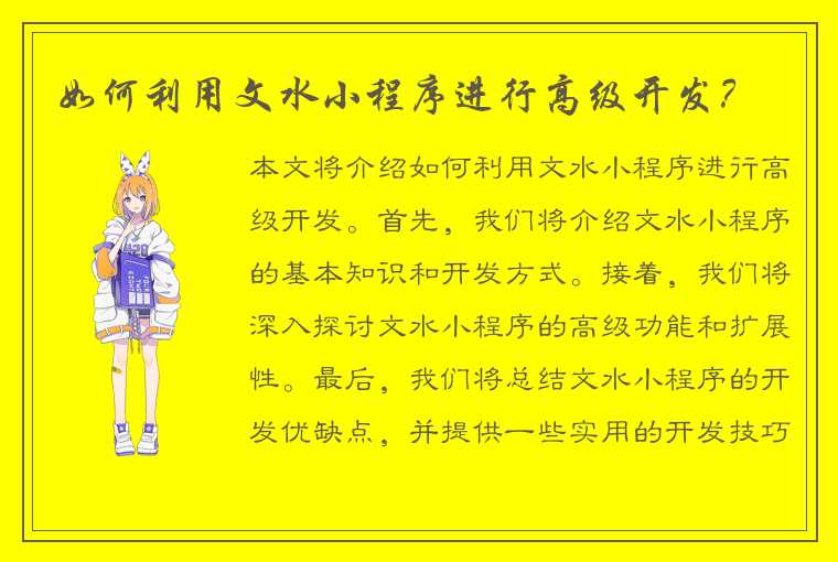 如何利用文水小程序进行高级开发？